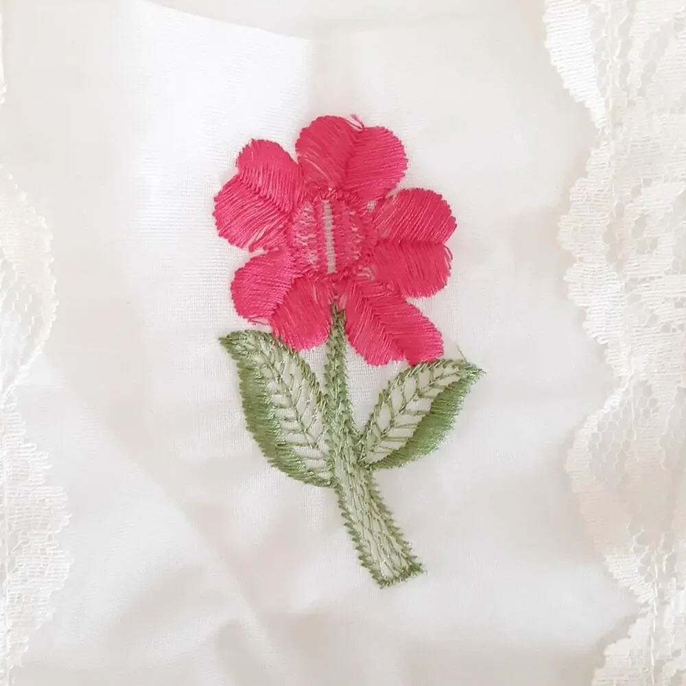 Vintage 1950s Nylon Organdy Sheer Tie Waist Apron Embroidered Lace Farmhouse